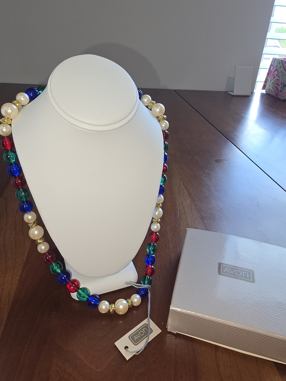 Avon Vintage Multicolor Beaded Necklace with Pearl Accents, New with Tags!